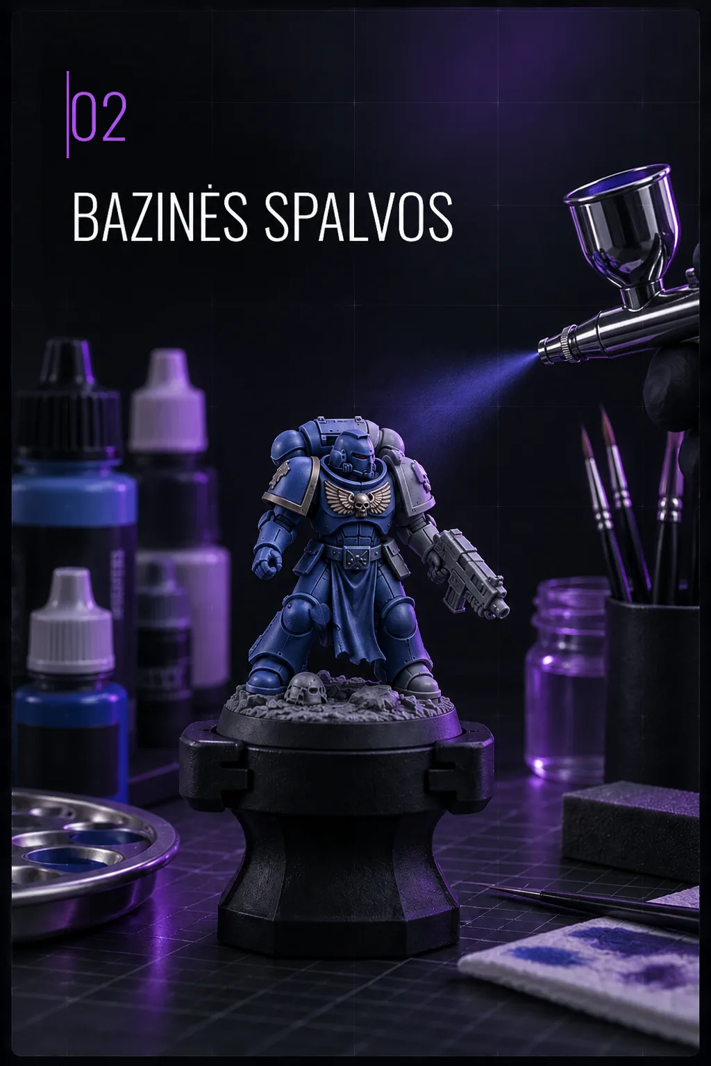 02 Bazinės spalvos – pagrindiniai tonai airbrush technika