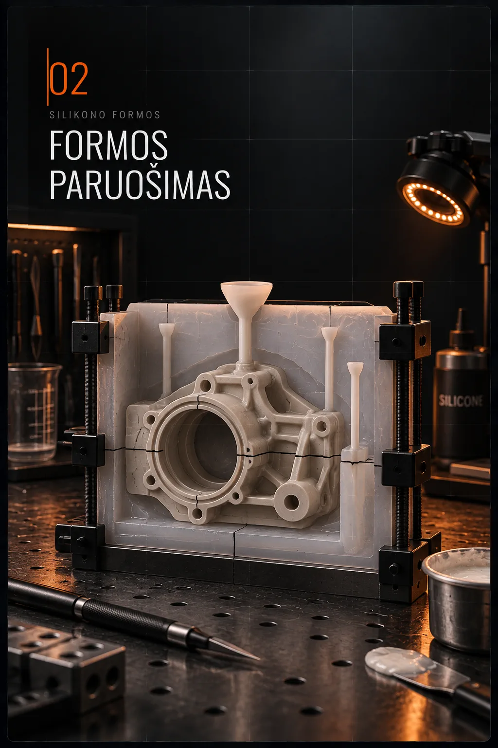 02 Formos paruošimas – Liejimo rėmas, kanalai ir atskyrimo sluoksnis